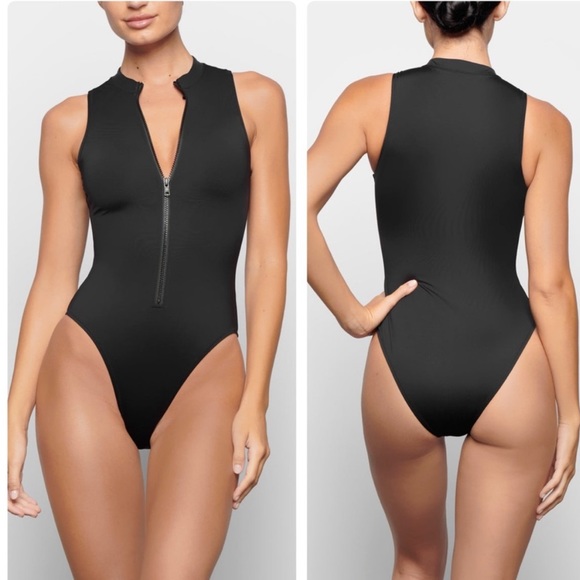 NWT! SKIMS Signature Swim Sport Zip Front Sleeveless One Piece neon citrus XXS - Picture 4 of 8